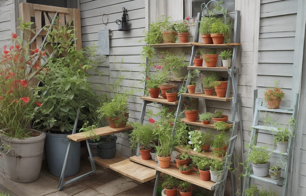 Repurpose an old ladder into a plant stand