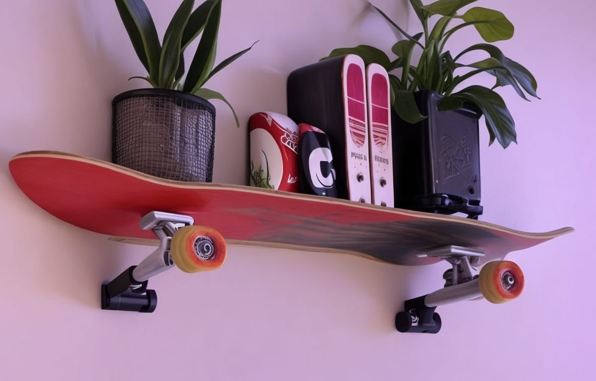 Use an old skateboard as a wall shelf